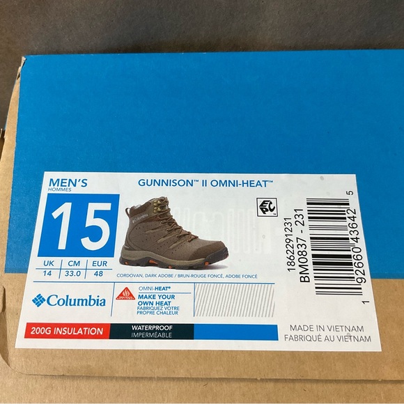 Men’s Columbia Gunnison II Omni Heat Boots 15 Cordovan Dark Adobe Winter Brown - Picture 13 of 13